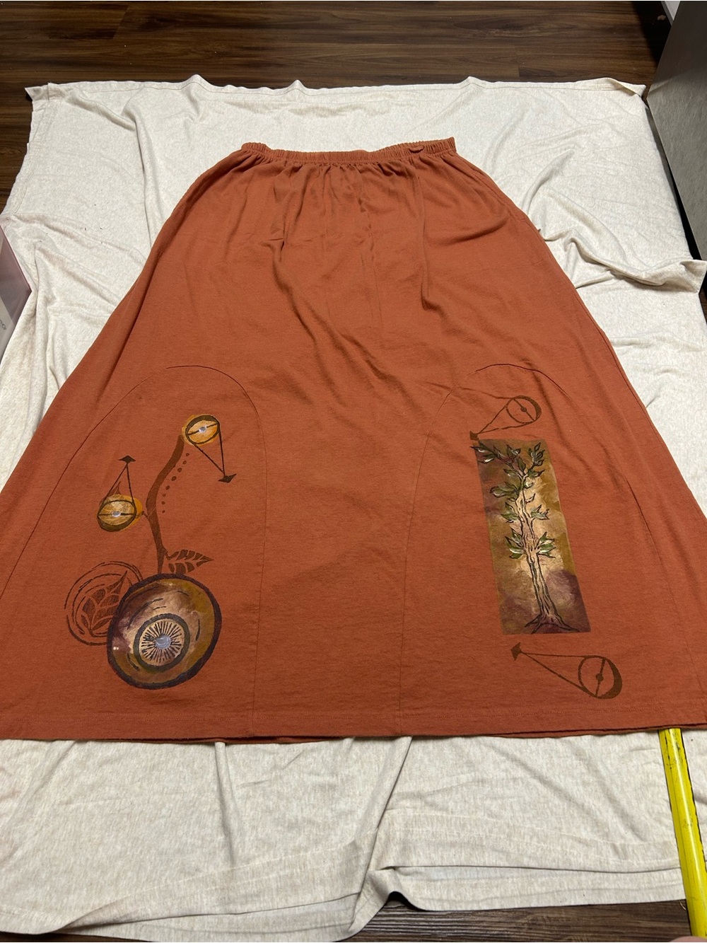 Vintage Y2K Blue Fish Skirt Organic Cotton Hand Painted Lagenlook Wearable Art